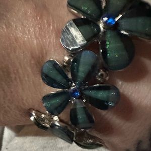 Silver and Blue Floral Bracelet with Translucent Petals